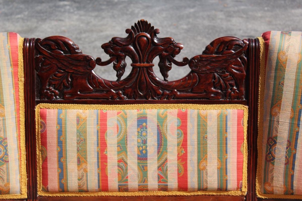 Classical Carved Mahogany & Upholstered Settee - Image 3 of 15