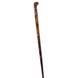 Wooden Walking Stick with Shell Inlay