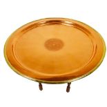 Large Copper Platter on Wooden Stand