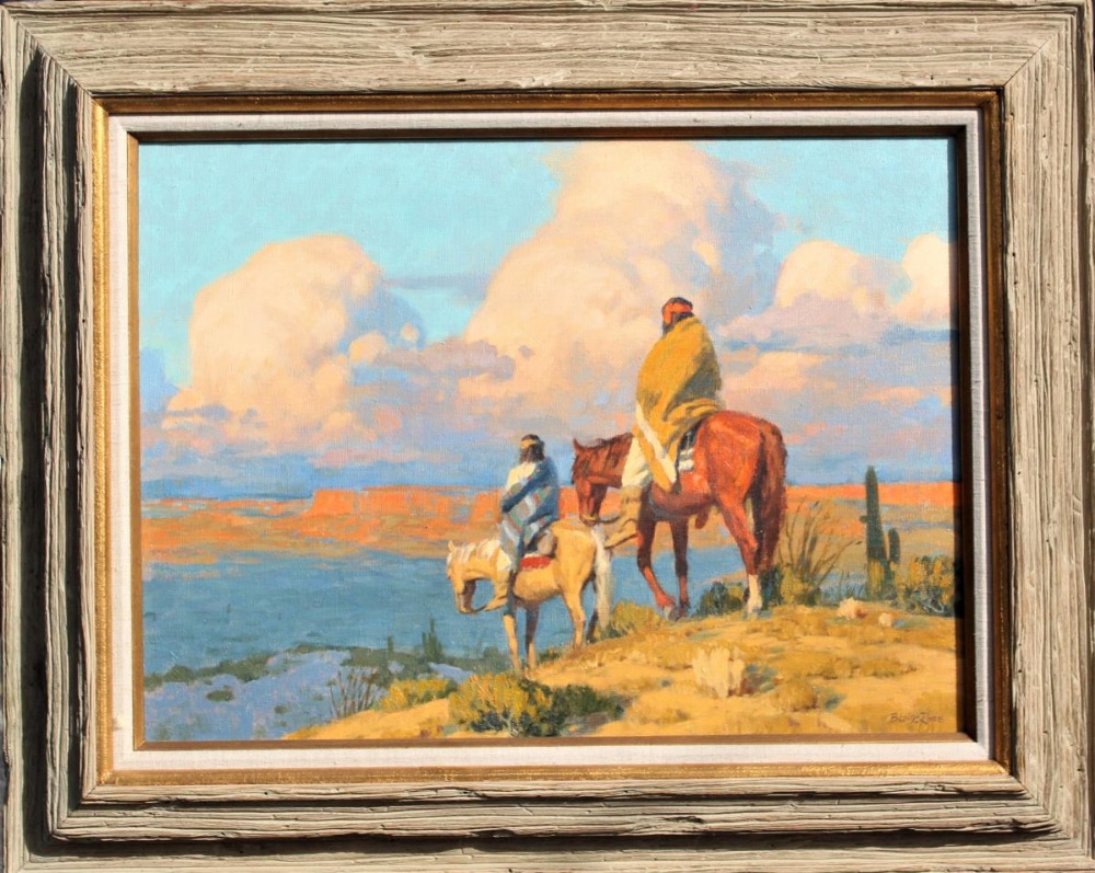 Signed Blaine Rowe, Western Figural Landscape, O/C