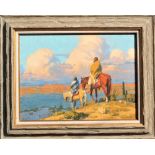 Signed Blaine Rowe, Western Figural Landscape, O/C