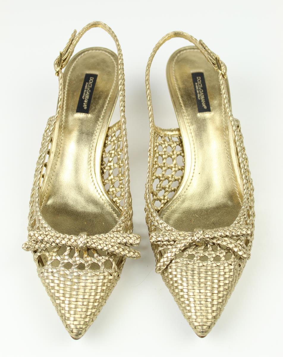 Dolce & Gabbana Gold Braided Slingback Pumps - Image 2 of 6