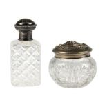 Pair of Victorian Glass Perfume Jars, Sterling Bit
