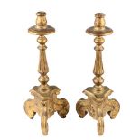 Pair of French Gilt Wood Hand Carved Candlesticks