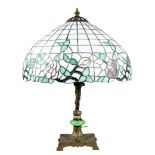 Art Deco Table Lamp With Leaded Glass Shade