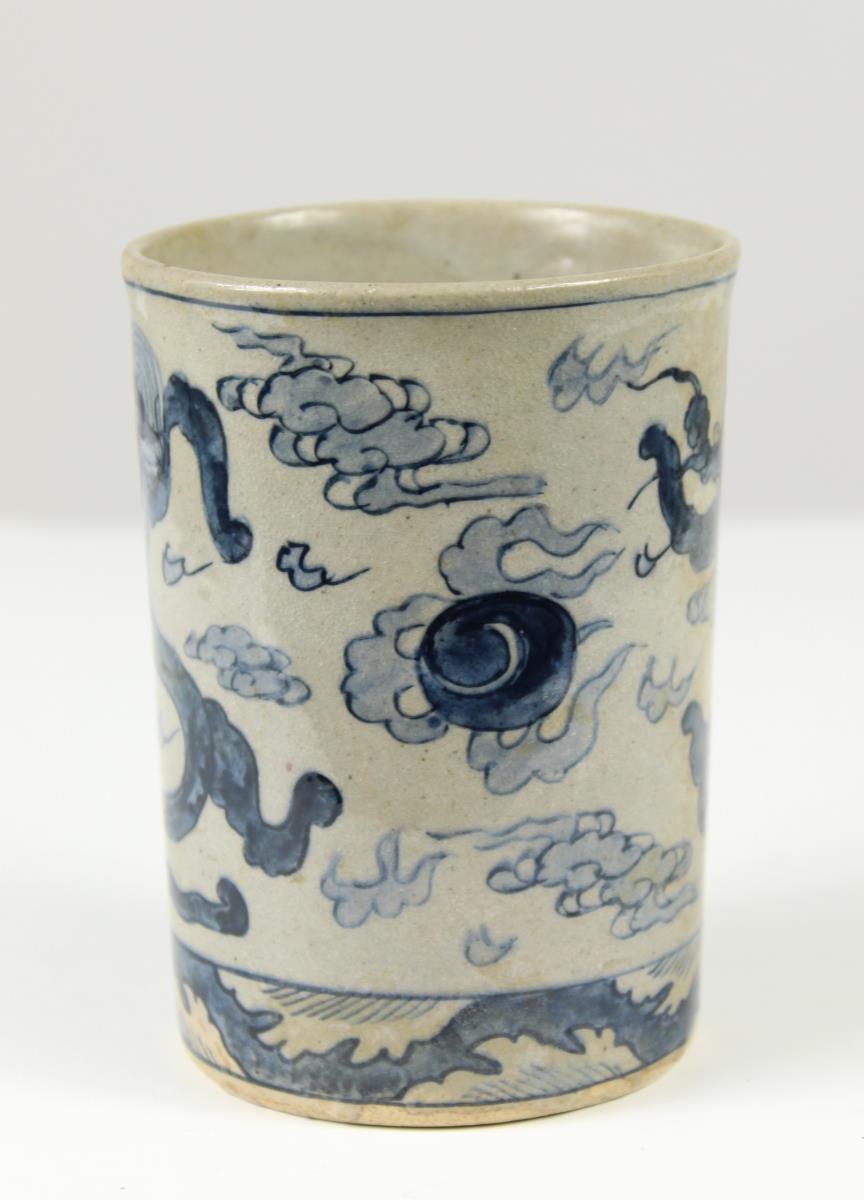 Chinese Stoneware Blue and White Brush Pot - Image 3 of 5