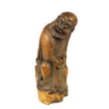 Chinese Bamboo Carving of a Monk w/ Begging Bowl