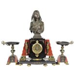 Late 19th C. Egyptian Revival Marble Clock Set