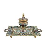 Antique French Champleve Bronze Inkwell