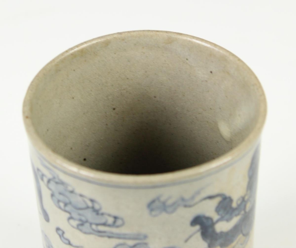 Chinese Stoneware Blue and White Brush Pot - Image 5 of 5