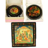 Collection of 3 Russian Lacquer Ware Boxes