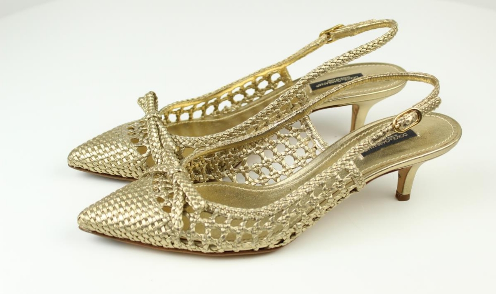 Dolce & Gabbana Gold Braided Slingback Pumps - Image 3 of 6
