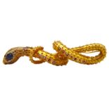 18k Gold Genuine Pear and Sapphire Snake Brooch