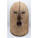 African Mask, Carved Wood w Incised Linear Designs