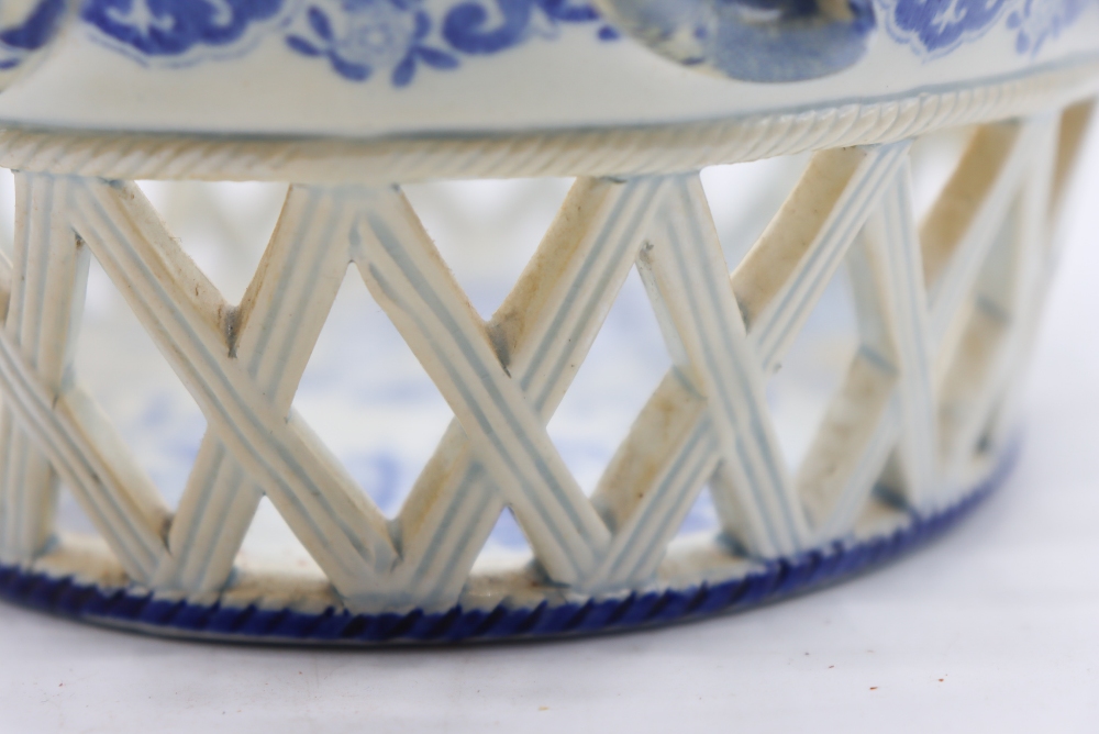 Blue and White Open Weave Porcelain Basket - Image 6 of 9