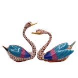 Pair of Herend Hungary Porcelain Swan Figurines