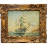 Antique Oil on Board Ship Painting