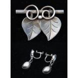 George Jensen Sterling Brooch Pin and Earrings