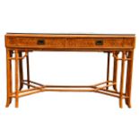 Woven Bamboo Glass Top Console Table