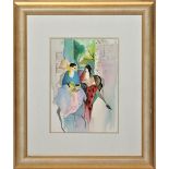 Two Women, Framed Watercolor