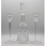 (2) Crystal Candlesticks and (1) Crystal Decanter