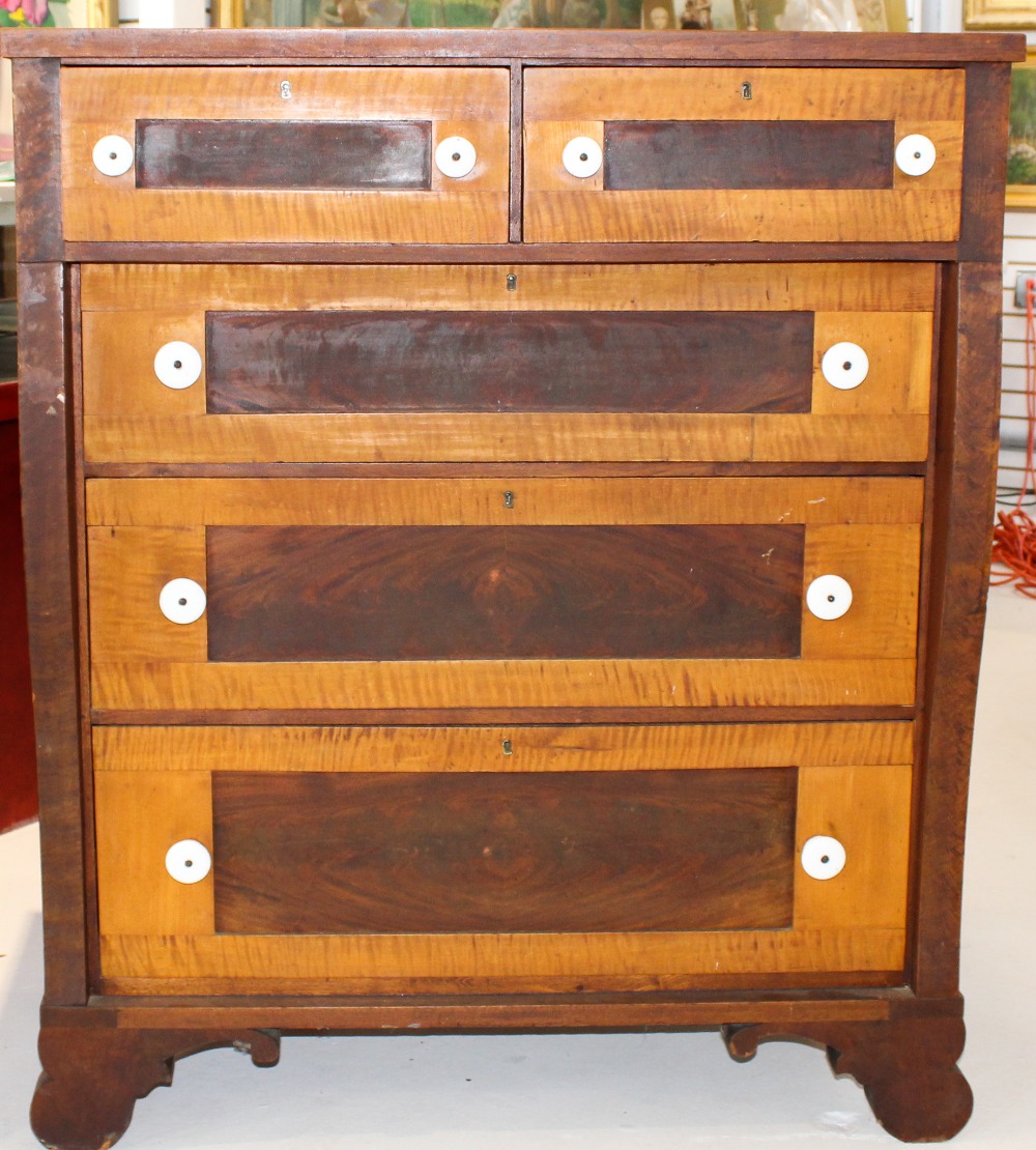 Antique Empire Tiger Maple Five Drawer Dresser - Image 2 of 7