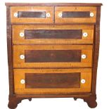 Antique Empire Tiger Maple Five Drawer Dresser