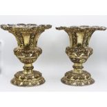 Pair of Silver Metal Repousse Vases