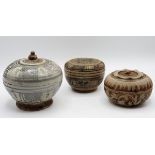 Group of (3) Thai Sawankhalok Ceramic Lidded Jars