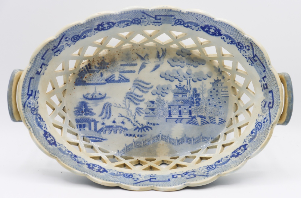 Blue and White Open Weave Porcelain Basket - Image 2 of 9