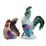 Two Herend Hungary Porcelain Rooster Figurines
