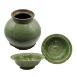 Chinese Celadon Bowls (2) and Pot (1), 20th C