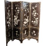 Wooden Oriental Screen with Mother of Pearl Inlay