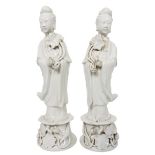 Pair of Blanc De Chine Guanyin Figures