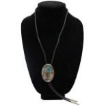 Zuni Bolo Tie, Turquoise Cabochon & Eagle Design