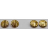 (2) Pairs 18K Gold Tuxedo Button Sets