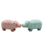 Pair of Herend Hungary Porcelain Hippo Figurines