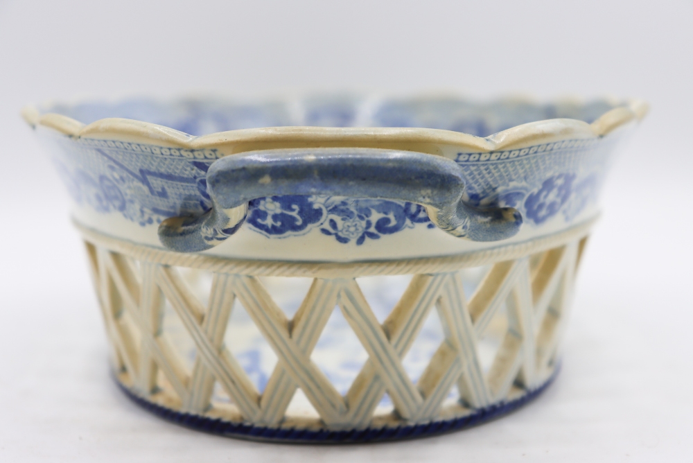 Blue and White Open Weave Porcelain Basket - Image 5 of 9