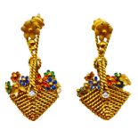 18k Gold Genuine Diamond Basket Earrings