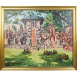 Indonesian Temple, Oil on Board, Signed