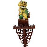 Chinese Egg & Spinach Foo Dog on Wood Shelf