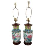 Pair of Chinese Hand Painted Vases Mounted Lamps