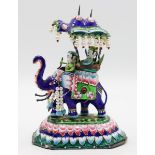 Indian Silver & Enamel Elephant Carriage w Riders