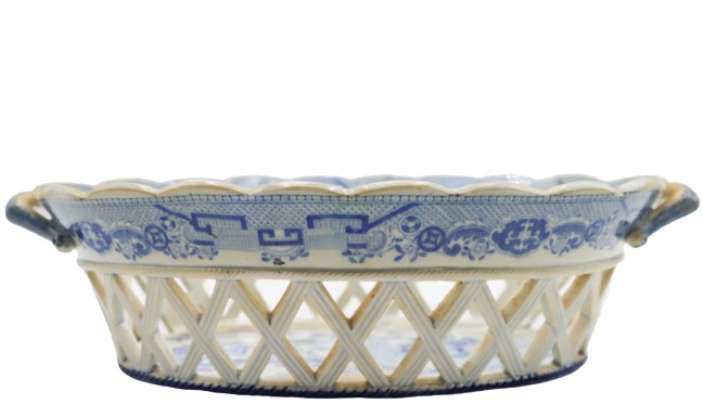 Blue and White Open Weave Porcelain Basket