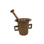 19th C Brass Mortar & Pestle w Handles