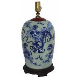 Chinese B & W Porcelain Vase Mounted as Lamp