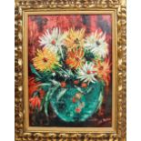 Modern Floral Still Life Oil on Canvas, Signed