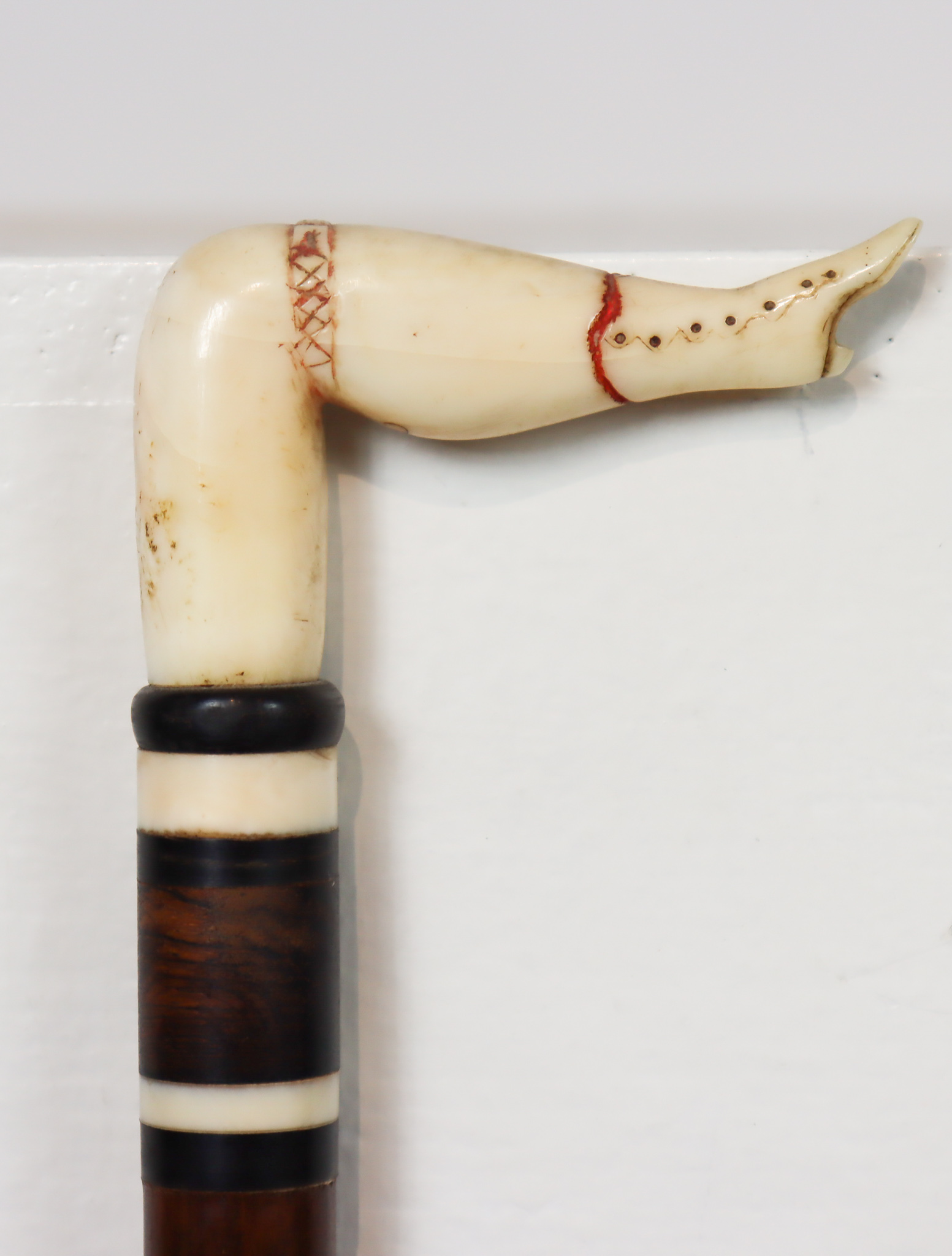 19th C. Whale Bone Boot Handle Cane - Image 4 of 7
