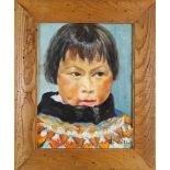 Vintage Painting of an Eskimo Child, Signed