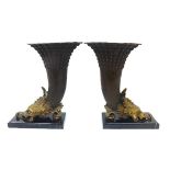 Pair of Cornocopia Bronze Vases
